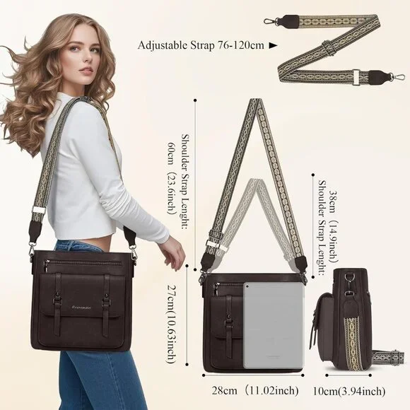 Women’s Coffe Waterproof Crossbody Shoulder Leather bags - Picture 2 of 6